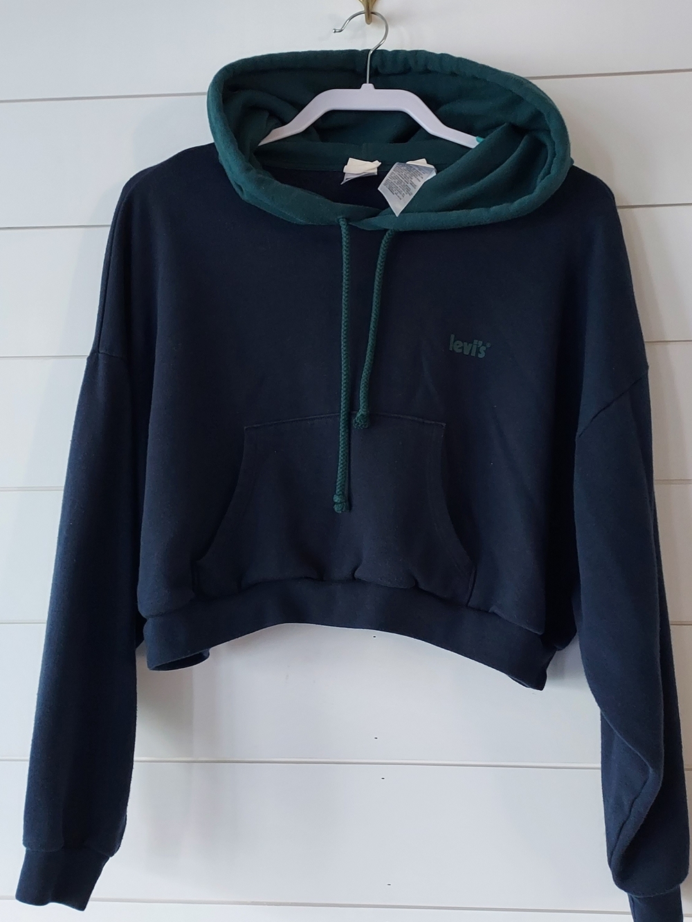 Levi's Women's Navy Cropped Hoodie with Teal Hood